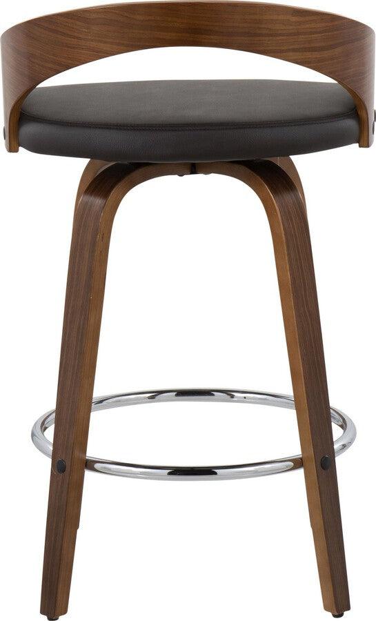 Lumisource Barstools - Grotto Counter Stool With Swivel In Walnut With Brown Faux Leather (Set of 2)