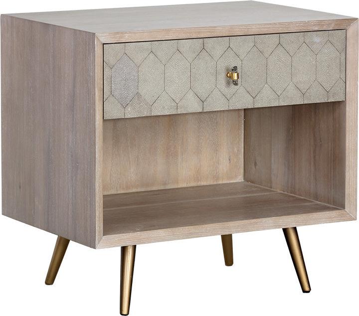 SUNPAN Nightstands & Side Tables - Aniston Nightstand - White Ceruse - Taupe Shagreen Taupe