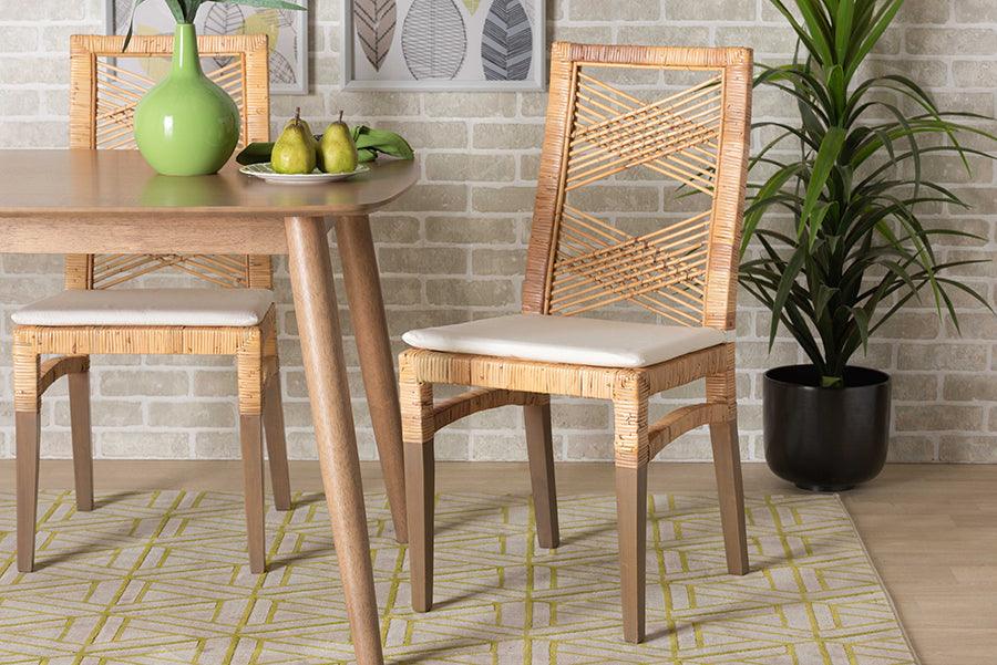 Wholesale Interiors Dining Chairs - Poltak Modern Bohemian Natural Brown Rattan 2-Piece Dining Chair Set