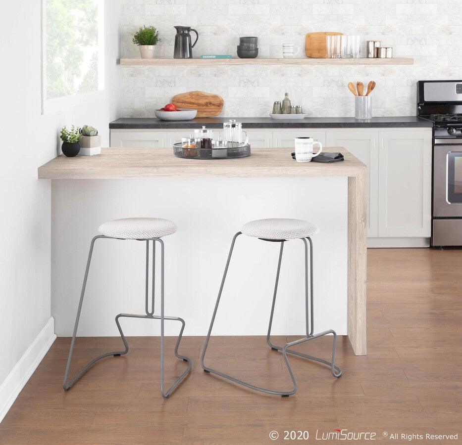 Lumisource Barstools - Finn Contemporary Counter Stool in Grey Steel and Light Grey Fabric - Set of 2