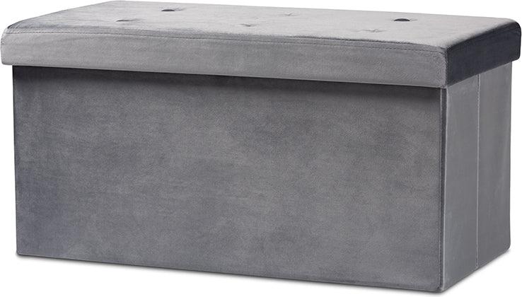 Wholesale Interiors Ottomans & Stools - Castel Modern and Contemporary Charcoal Velvet Wood Storage Ottoman