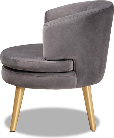 Wholesale Interiors Accent Chairs - Baptiste Glam and Luxe Grey Velvet Fabric Upholstered and Gold Finished Wood Accent Chair