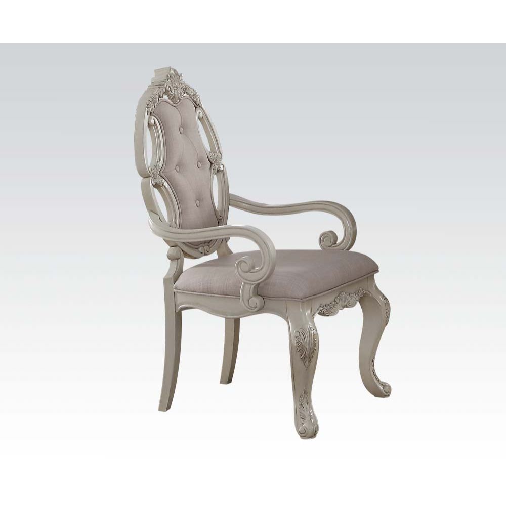ACME Dining Chairs - ACME Ragenardus Arm Chair (Set-2), Fabric & Antique White