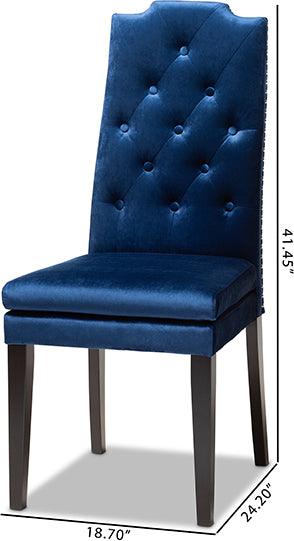 Wholesale Interiors Dining Chairs - Dylin Contemporary Navy Blue Velvet Wood Dining Chair Set of 2