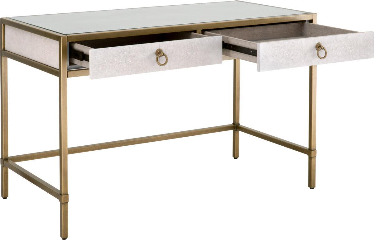 Essentials For Living Desks - Strand Shagreen Desk White Shagreen & Brushed Gold