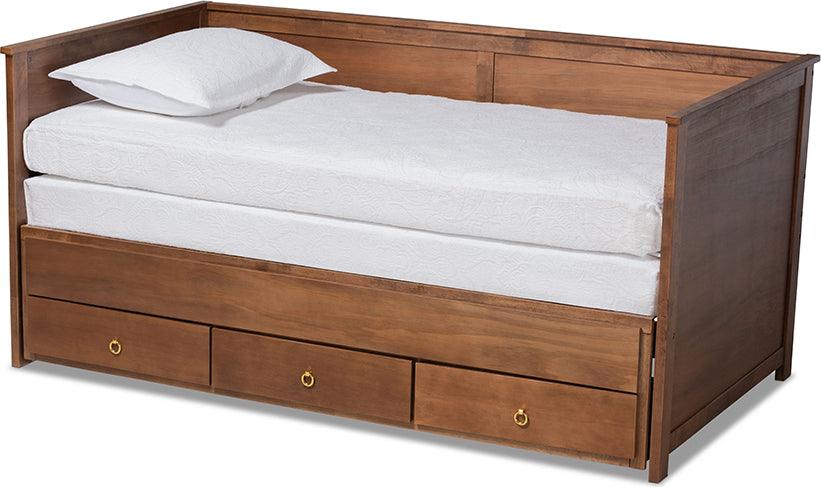 Wholesale Interiors Daybeds - Thomas Walnut Brown Finished Wood Expandable Twin Size To King Size Daybed With Storage Drawers