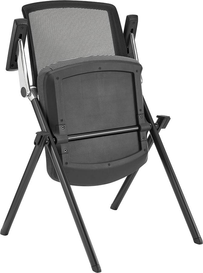 Euro Style Task Chairs - Hilma Stacking Visitor Chair in Gray Seat Fabric and Mesh Back with Matte Black Frame - Set of 2