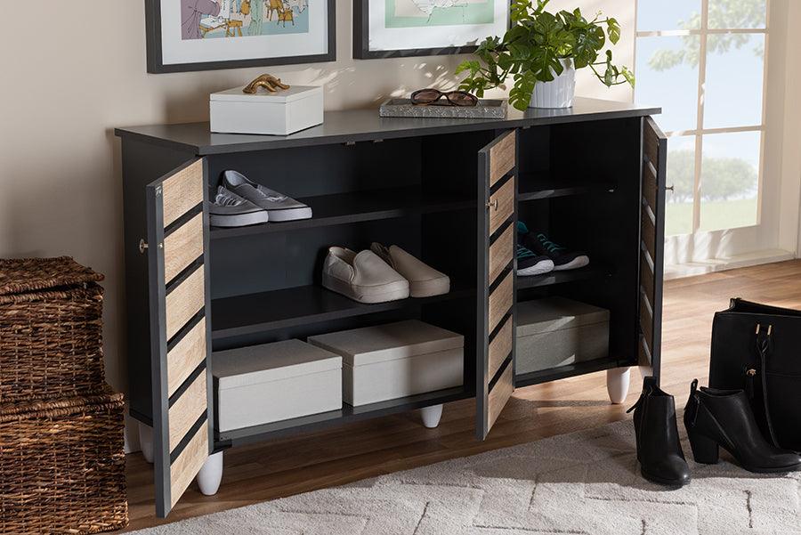 Wholesale Interiors Shoe Storage - Gisela Modern and Contemporary Two-Tone Oak and Dark Gray 3-Door Shoe Storage Cabinet