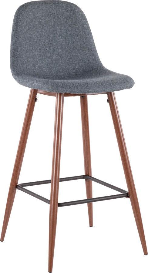 Lumisource Barstools - Pebble 30" Fixed Height Barstool In Walnut Metal & Blue Fabric (Set of 2)