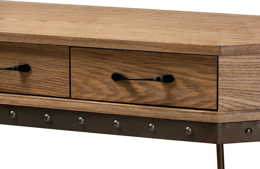 Wholesale Interiors Consoles - Kellyn Oak Brown Wood & Black Finished Metal 3-Drawer Console Table?