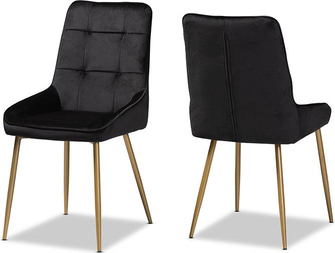 Wholesale Interiors Dining Chairs - Gavino Luxe and Black Velvet Fabric Upholstered and Gold Finished Metal 2-Piece Dining Chair Set