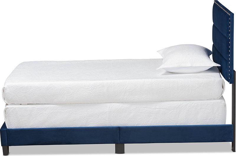 Wholesale Interiors Beds - Tamira Glam Navy Blue Velvet Fabric Upholstered Twin Size Panel Bed