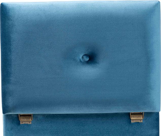 Wholesale Interiors Ottomans & Stools - Elias Sky Blue Velvet Fabric Upholstered and Oak Brown Finished Wood Storage Ottoman