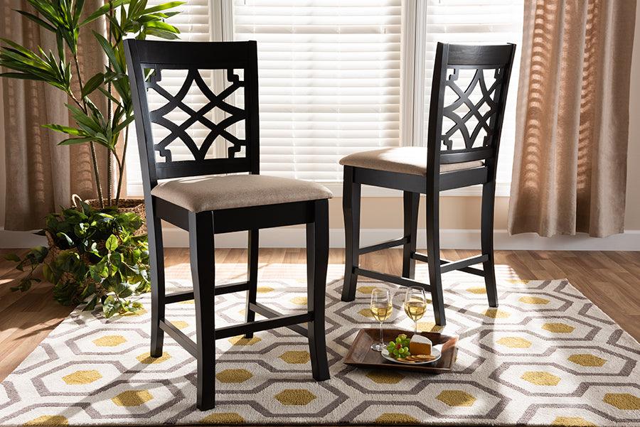 Wholesale Interiors Barstools - Nisa Sand Fabric Upholstered Espresso Brown Finished 2-Piece Wood Counter Stool Set Of 4