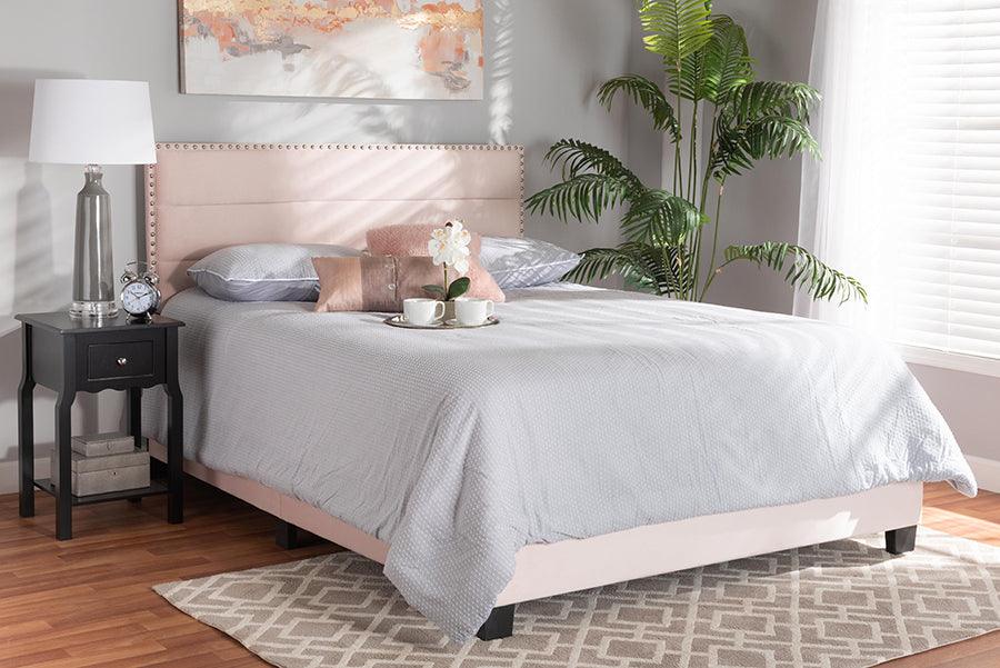 Wholesale Interiors Beds - Tamira Modern and Contemporary Glam Light Pink Velvet Fabric Upholstered Queen Size Panel Bed