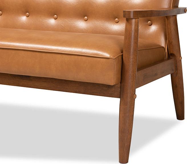 Wholesale Interiors Sofas & Couches - Sorrento Tan Faux Leather Upholstered and Walnut Brown Finished Wood Sofa