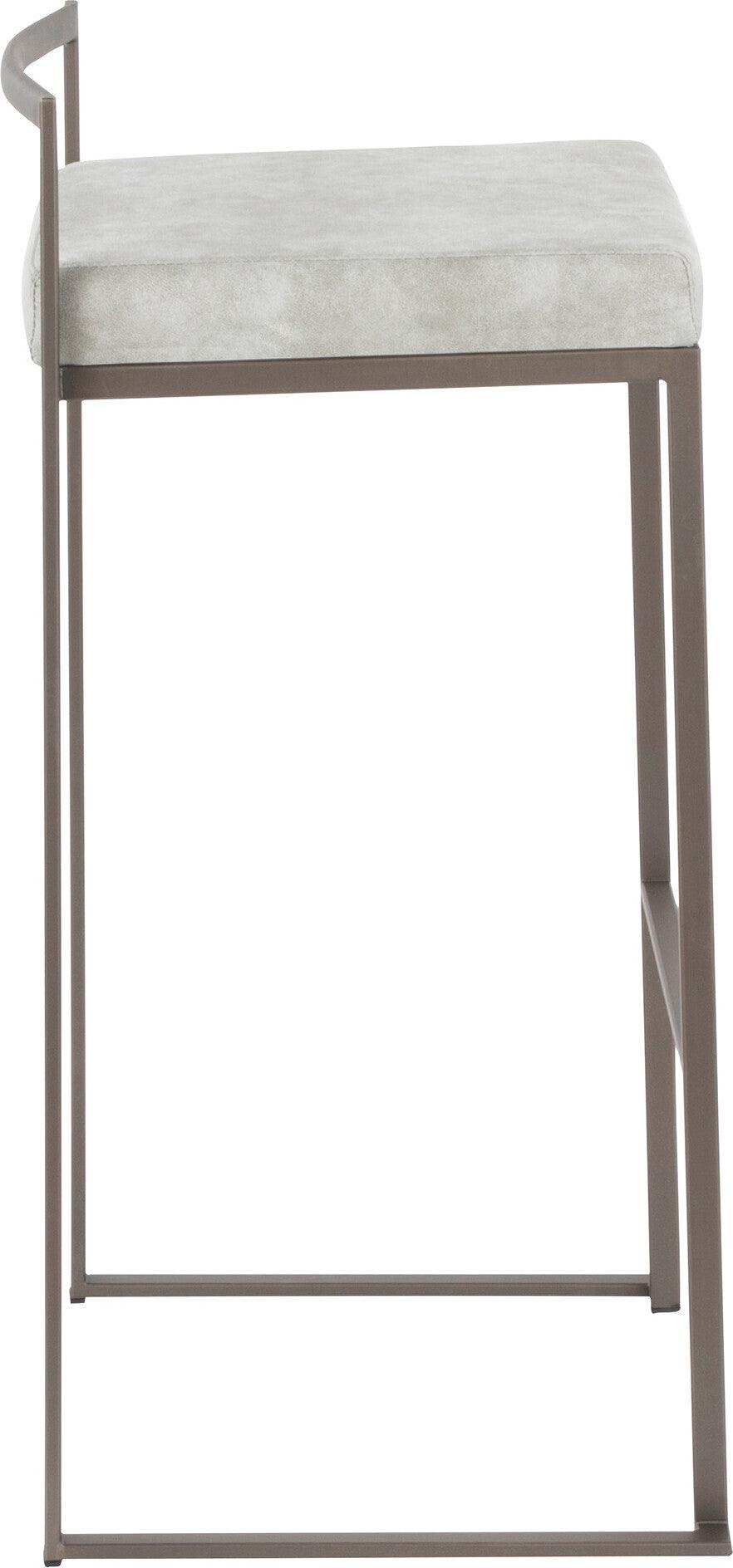 Lumisource Barstools - Fuji Industrial Stackable Barstool in Antique with Light Grey Cowboy Fabric Cushion (Set of 2)