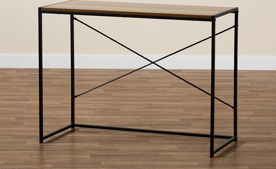 Wholesale Interiors Desks - Pauric Modern Industrial Walnut Brown Finished Wood and Black Metal Desk