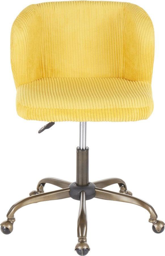Lumisource Task Chairs - Fran Contemporary Task Chair in Yellow Corduroy Fabric