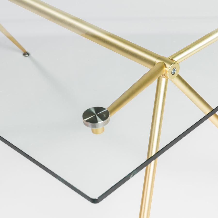 Euro Style Dining Tables - Atos 66" Rectangle Dining Table/Desk with Clear Tempered Glass Top and Matte Brushed Gold Base