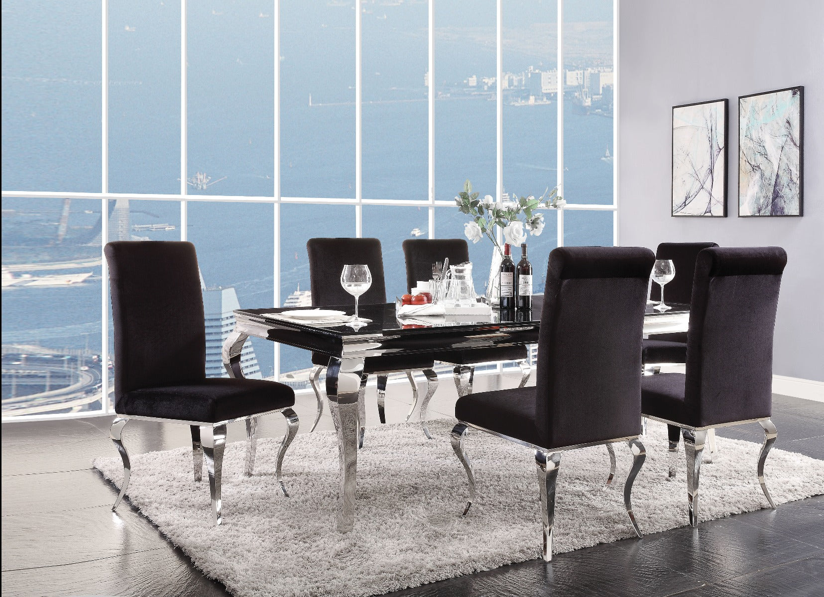 ACME Furniture Dining Chairs - Fabiola Dining Table, Stainless Steel & Black Glass (1Set/3Ctn)