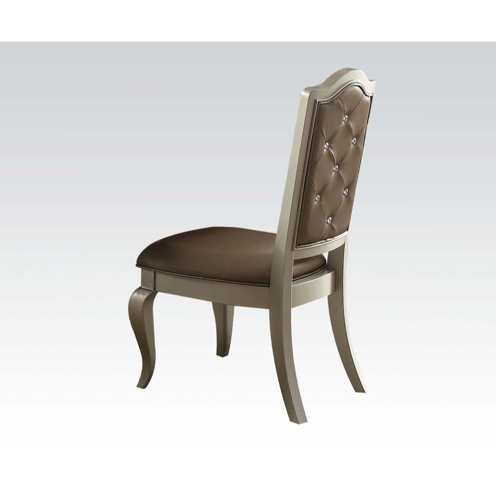 ACME Dining Chairs - ACME Francesca Side Chair (Set-2), Silver PU & Champagne