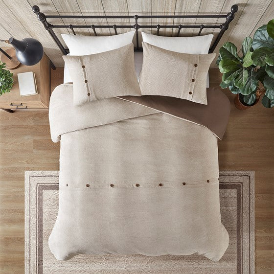 Olliix.com Duvet & Duvet Sets - 3 Piece Corduroy Duvet Cover Set Tan Full/Queen