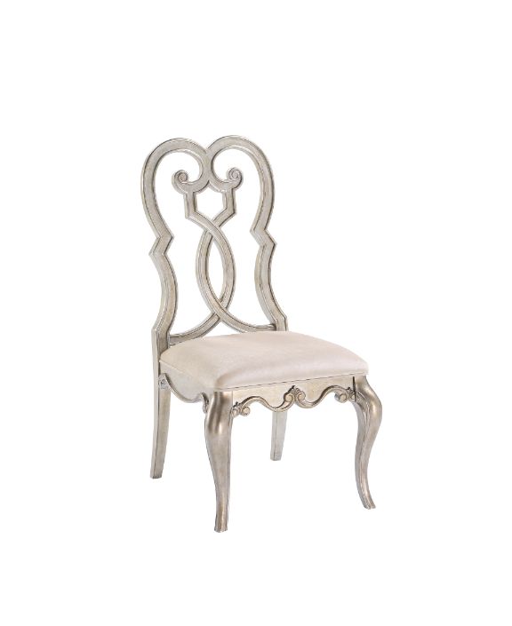 ACME Dining Chairs - ACME Esteban Side Chair, Beige Fabric & Antique Champagne Finish