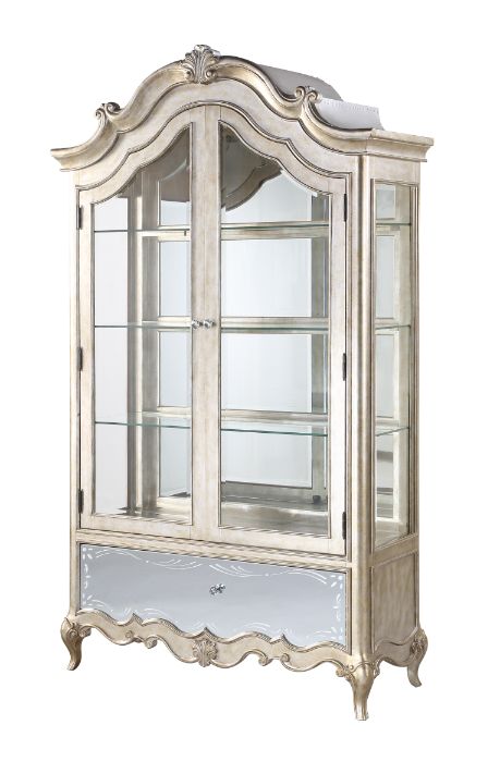 ACME Furniture Dressers - ACME Esteban Curio , Mirrored & Antique Champagne Finish