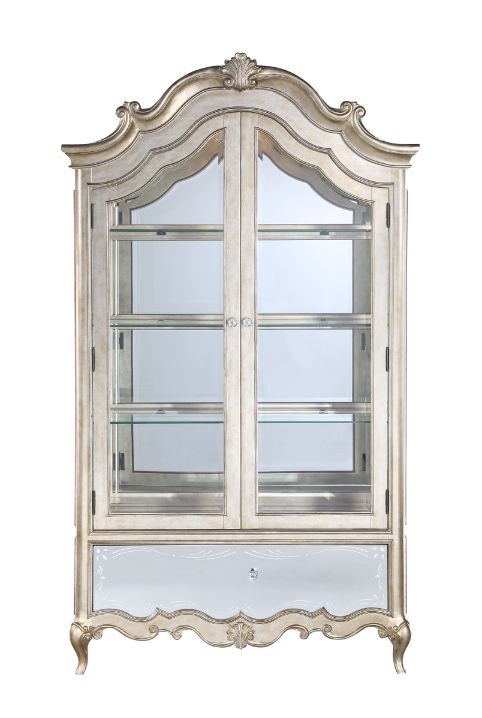 ACME Furniture Dressers - ACME Esteban Curio , Mirrored & Antique Champagne Finish