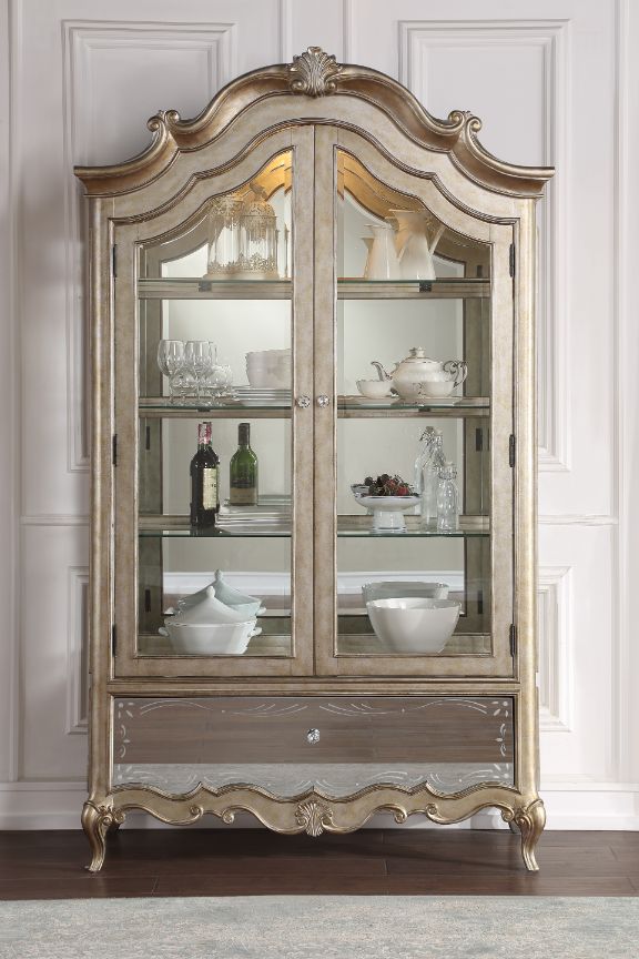 ACME Furniture Dressers - ACME Esteban Curio , Mirrored & Antique Champagne Finish