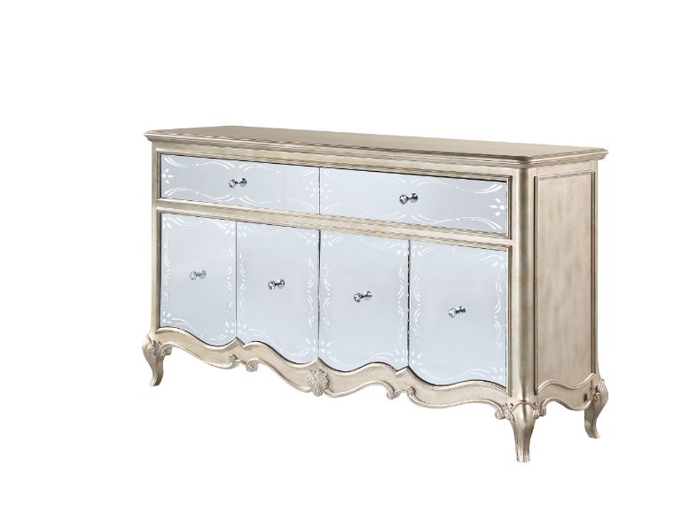ACME Furniture Buffets & Sideboards - ACME Esteban Server, Mirrored & Antique Champagne Finish
