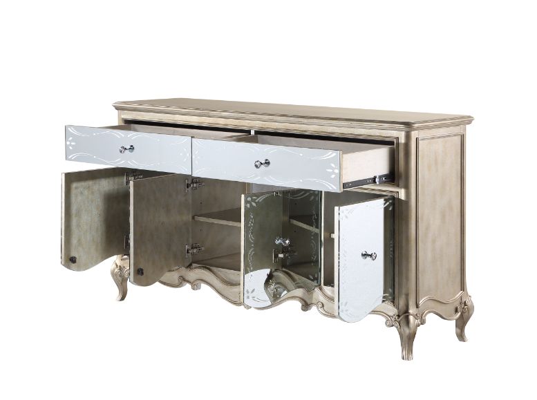 ACME Furniture Buffets & Sideboards - ACME Esteban Server, Mirrored & Antique Champagne Finish