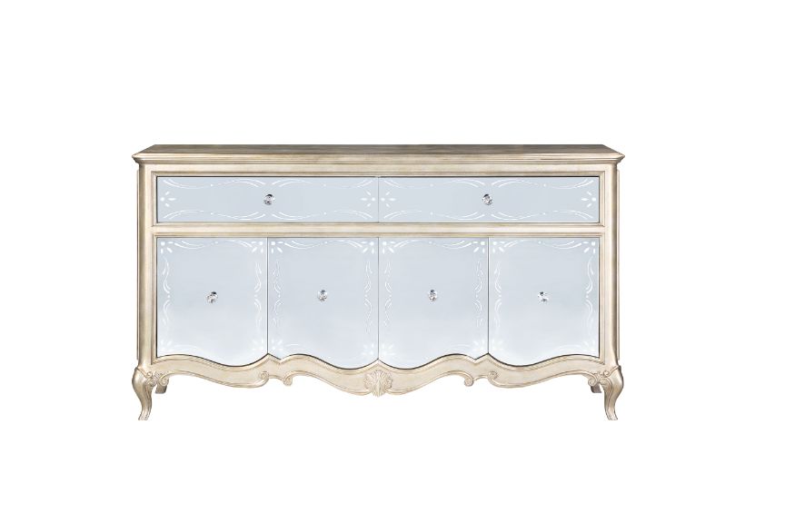 ACME Furniture Buffets & Sideboards - ACME Esteban Server, Mirrored & Antique Champagne Finish