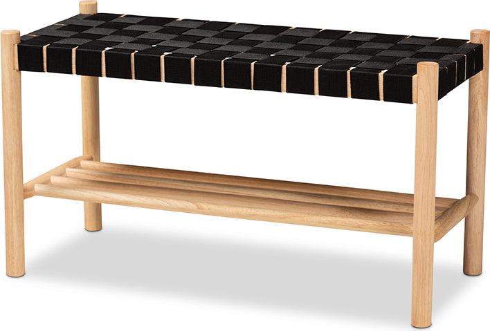 Wholesale Interiors Benches - Cadmus Rustic Mid-Century Modern Black and Oak Brown Finished Wood Bench