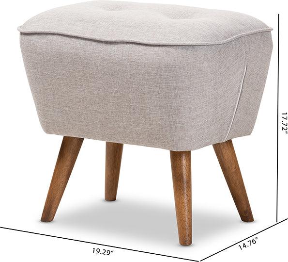 Wholesale Interiors Ottomans & Stools - Petronelle Greyish Beige Walnut Brown Finished Wood Ottoman