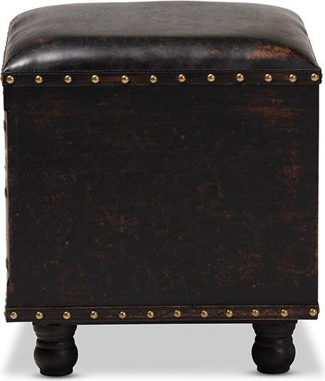 Wholesale Interiors Ottomans & Stools - Charlier Inspired Dark Brown Faux Leather Upholstered Wood Storage Ottoman With Book Spine Drawer