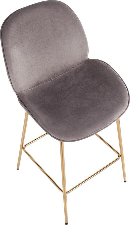 Lumisource Barstools - Diva /Glam Counter Stool In Gold Steel & Silver Velvet (Set of 2)