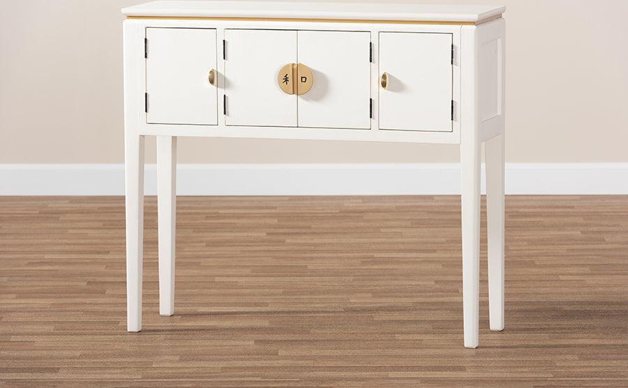 Wholesale Interiors Consoles - Aiko Classic and Traditional Japanese-Inspired Off-White Finished 4-Door Wood Console