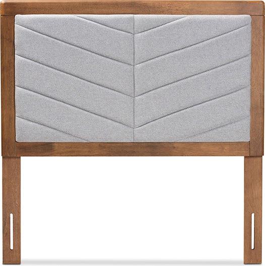Wholesale Interiors Headboards - Iden Light Grey Fabric Upholstered and Walnut Brown Finished Wood Twin Size Headboard