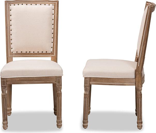 Wholesale Interiors Dining Chairs - Louane Traditional Beige Fabric and Antique Brown Wood 2-Piece Dining Chair Set