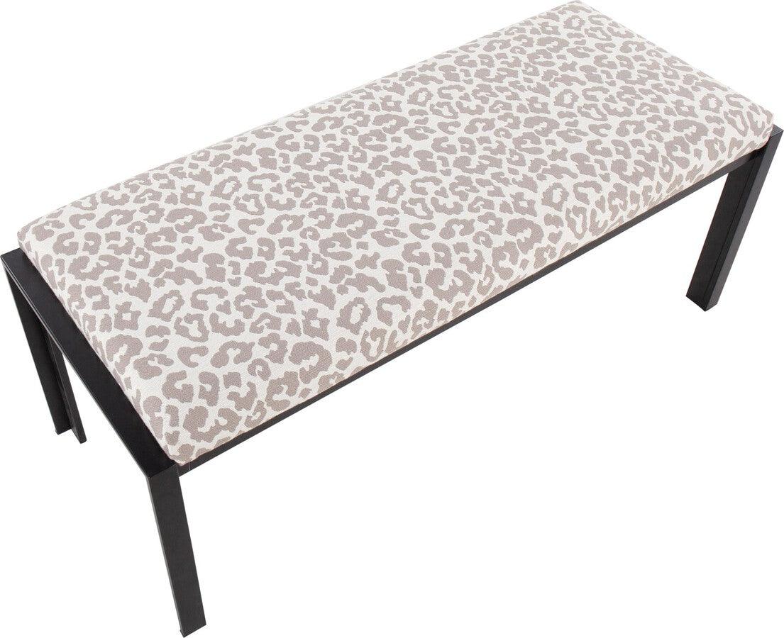 Lumisource Benches - Fuji Contemporary Bench In Black Metal & Grey Leopard Fabric