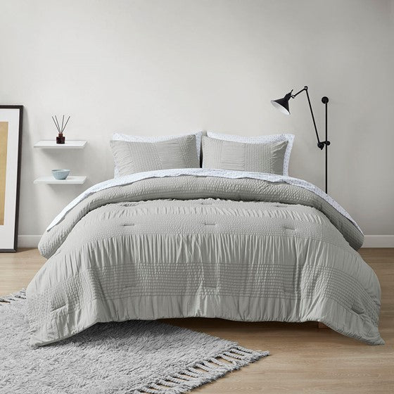 Olliix.com Comforters & Blankets - 5 Piece Comforter Set with Bed Sheets Grey Twin
