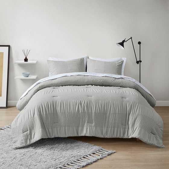 Olliix.com Comforters & Blankets - 7 Piece Comforter Set with Bed Sheets Grey Queen