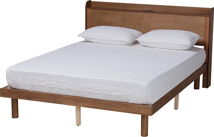 Wholesale Interiors Beds - Decker Mid-Century Modern Walnut Brown Finished Wood Queen Size Platform Bed