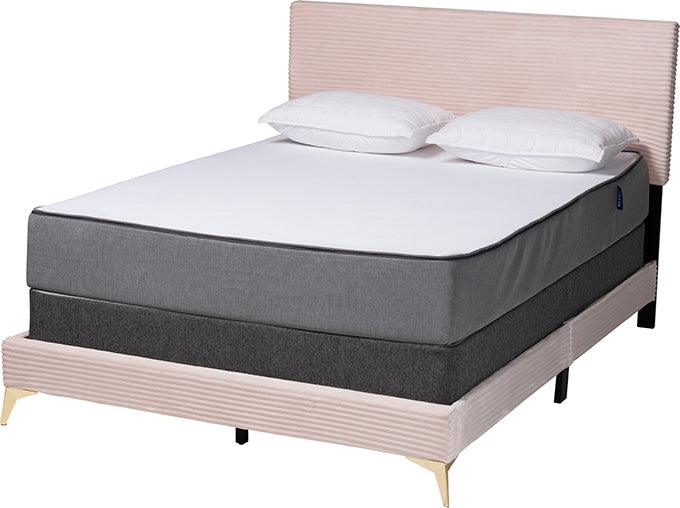 Wholesale Interiors Beds - Abberton Modern and Contemporary Light Pink Velvet and Gold Metal Queen Size Panel Bed