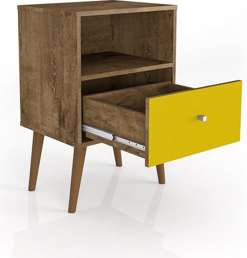 Manhattan Comfort Nightstands & Side Tables - Liberty Mid-Century - Modern Nightstand 1.0 with 1 Cubby Space & 1 Drawer in Rustic Brown & Yellow