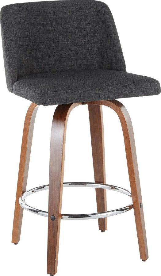 Lumisource Barstools - Toriano Mid-Century Counter Stool in Walnut & Charcoal Fabric - Set of 2