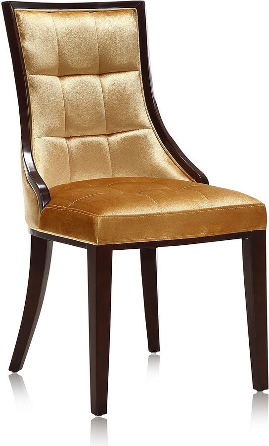 Manhattan Comfort Dining Chairs - Fifth Avenue Velvet Dining Chair (Set of Two) in Antique Gold and Walnut