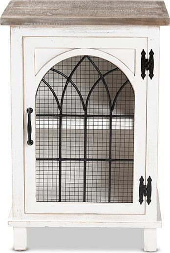 Wholesale Interiors Side & End Tables - Faron Farmhouse Two-Tone Distressed White and Oak Brown Finished Wood 1-Door End Table